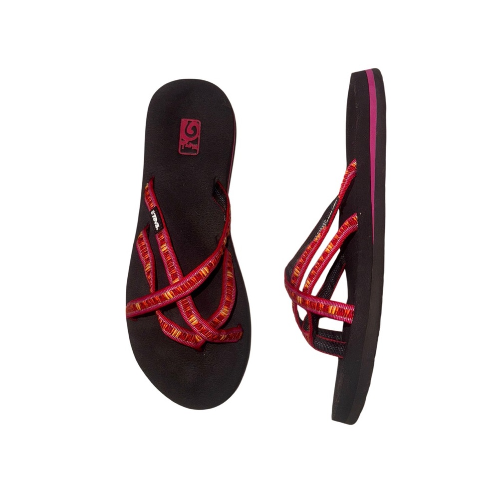TEVA PINK RED ORANGE flip flops women’s sandals shoes size 10 - Picture 4 of 14